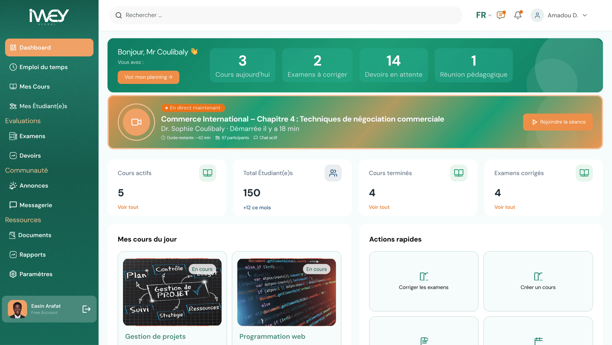 Dashboard enseignant